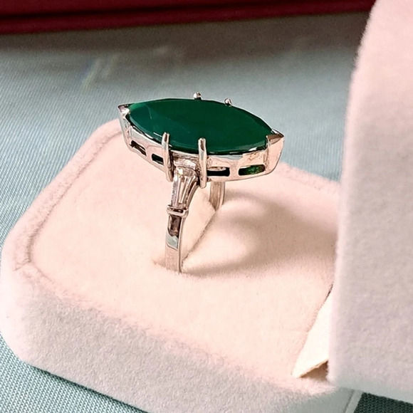 Green Onyx & Natural White Zircon In 925 Sterling Silver. - Picture 4 of 6